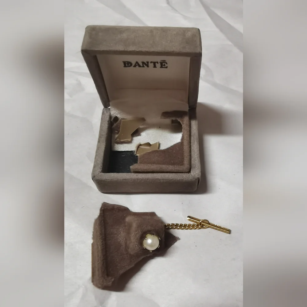 Vintage Dante Men's Gold Tone Pearl Tie Tac Pin - Picture 4 of 10